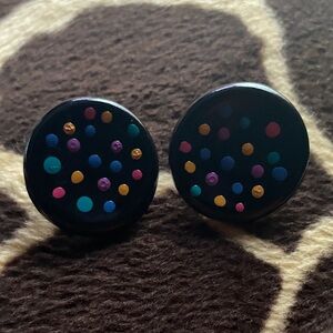 Vintage 80’s Hand-painted Colorful Polka Dot Clip On Earrings
